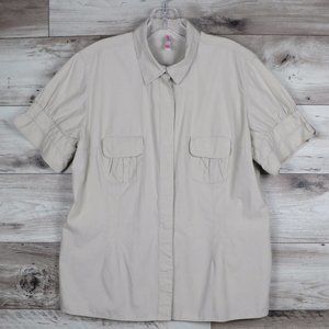 Xhilaration* Women's Short Sleeve Button Down‎ Snap Closure Blouse Size~ XXL